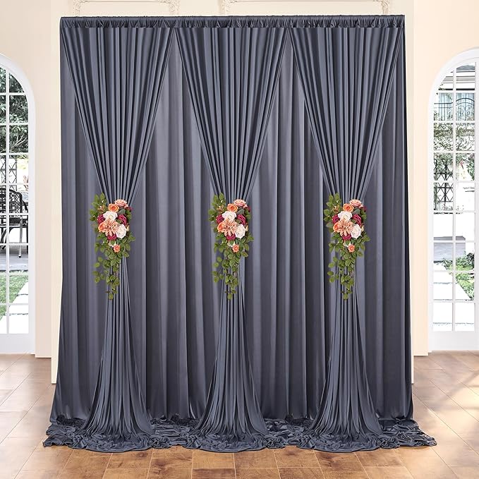 30 ft x 10 ft Wrinkle Free Charcoal Backdrop Curtain for Parties, Dark Grey Polyester Photo Backdrop Drapes for Baby Shower Wedding Engagement Birthday Party Backdrop Stand,5ft x 10ft 6 Panels