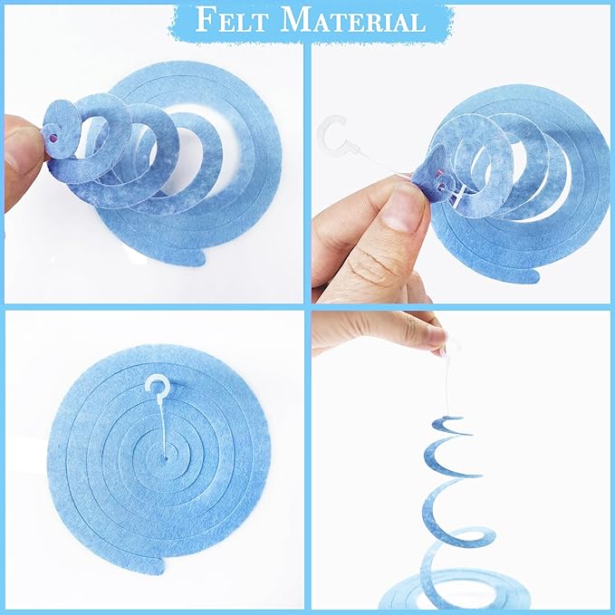 36 Pcs Dusty Blue Gray Hanging Swirl Decorations Navy Blue Grey Felt Swirl Streamer Spiral Ceiling Garland for Baby Shower Wedding Birthday Engagement Ahoy Achor Nautical Graduation Party Supplies