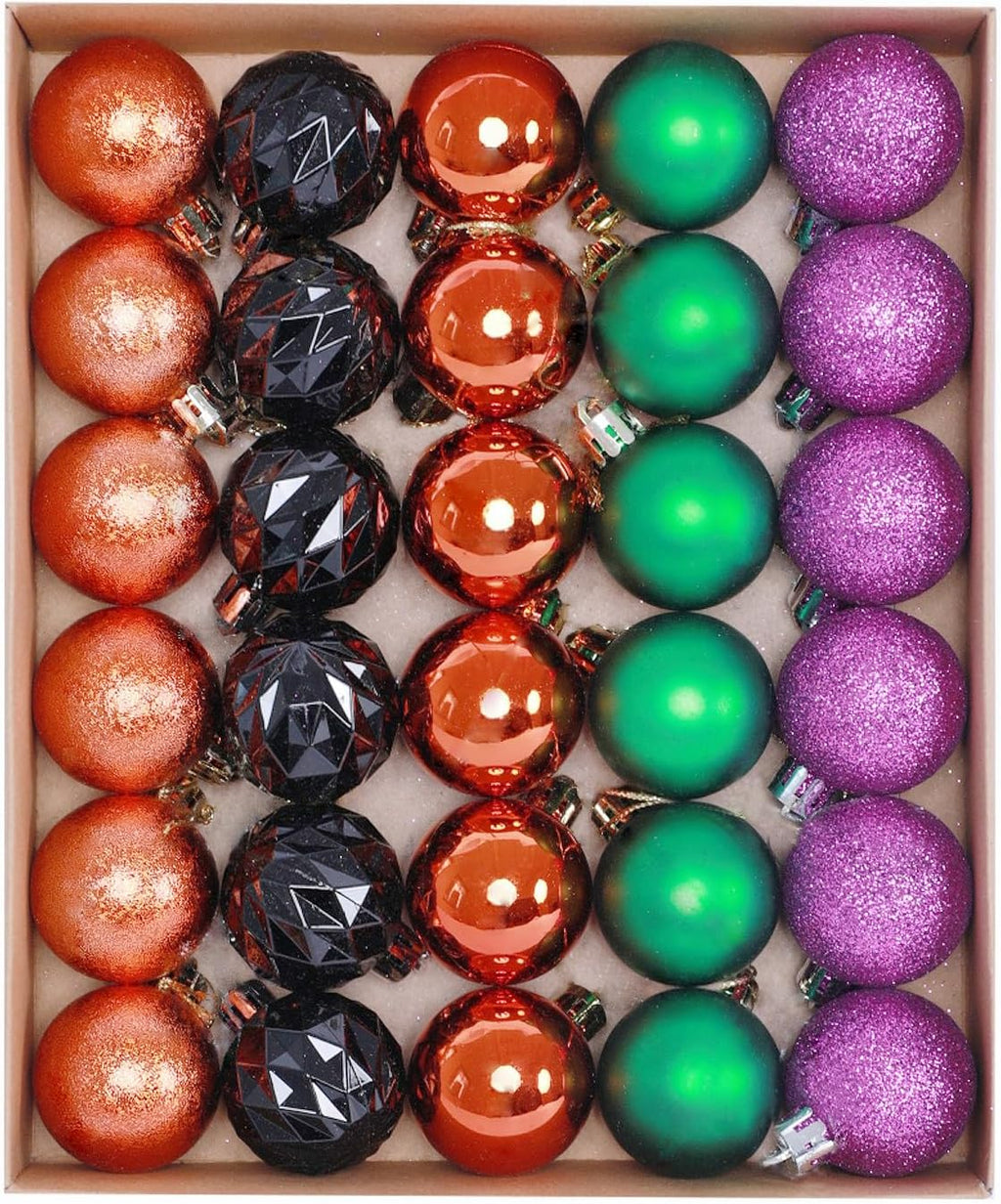 HipTree 1.57Inch 30ct Halloween Ornaments Decorations for Mini Tree | Nightmare Before Christmas Purple/Orange/Green/Black Ball Ornaments Set for Table Indoor Fall Holiday Party Home Decor