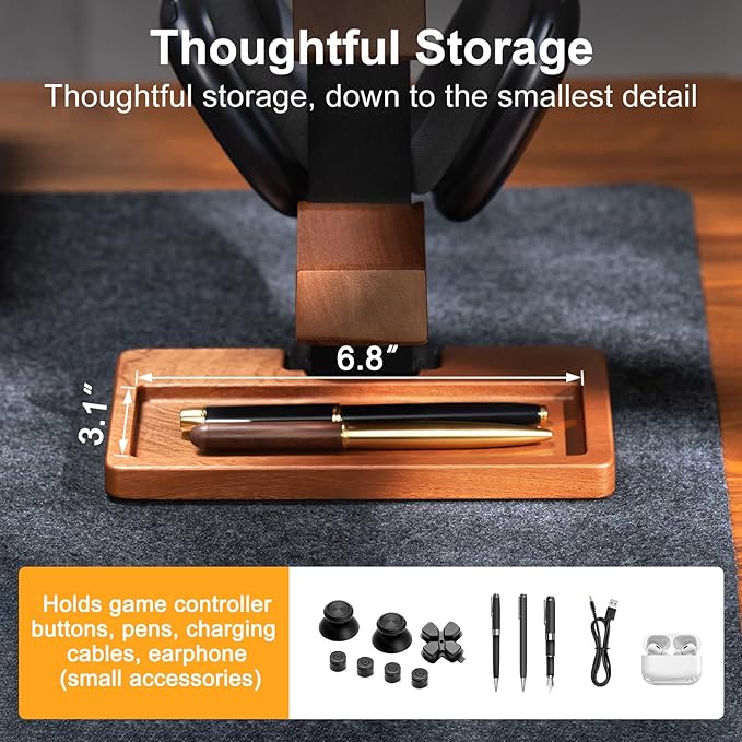 Solid Wood Controller Holder and Headphone Stand, Gaming Controller Stand for Desk, Dual Controller Organizer Rack, Fits Xbox, PS4, PS5, Gamepad, Headset Holder for Son, Husband, Boyfriend