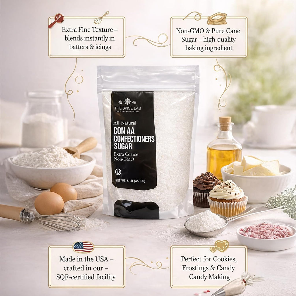 The Spice Lab Confectioners Sugar, Extra Coarse, Con AA, 1 lb | Con AA Sugar Crystals for Baking, Cookie and Cupcake Decorations - Decorating Candy - For Bakeries and Desserts