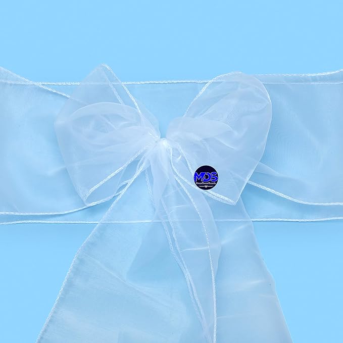 MDS Pack of 50 PCS Organza Chair Sashes Wider Dining Chair Bows Ribbon Tie Back for Wedding Party Birthday Bridal Shower Reception Event Banquet Home Chair Cover Decoration - White