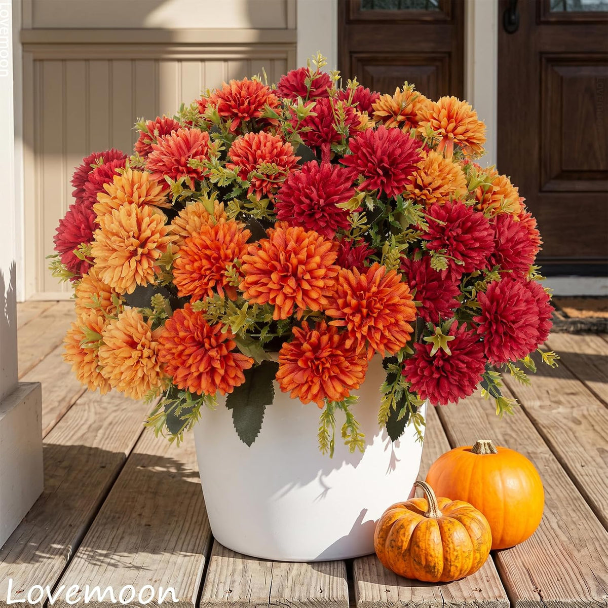 lovemoon artificial chrysanthemums flowers for outdoors, fall shown in use