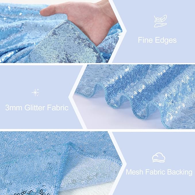 Glitter Sequin Table Runners 10 Pieces 12x108 Inchs Baby Blue Elegant Wedding Sparkly Table Runner Birthday Bachelorette Celebration Decorations Supplies