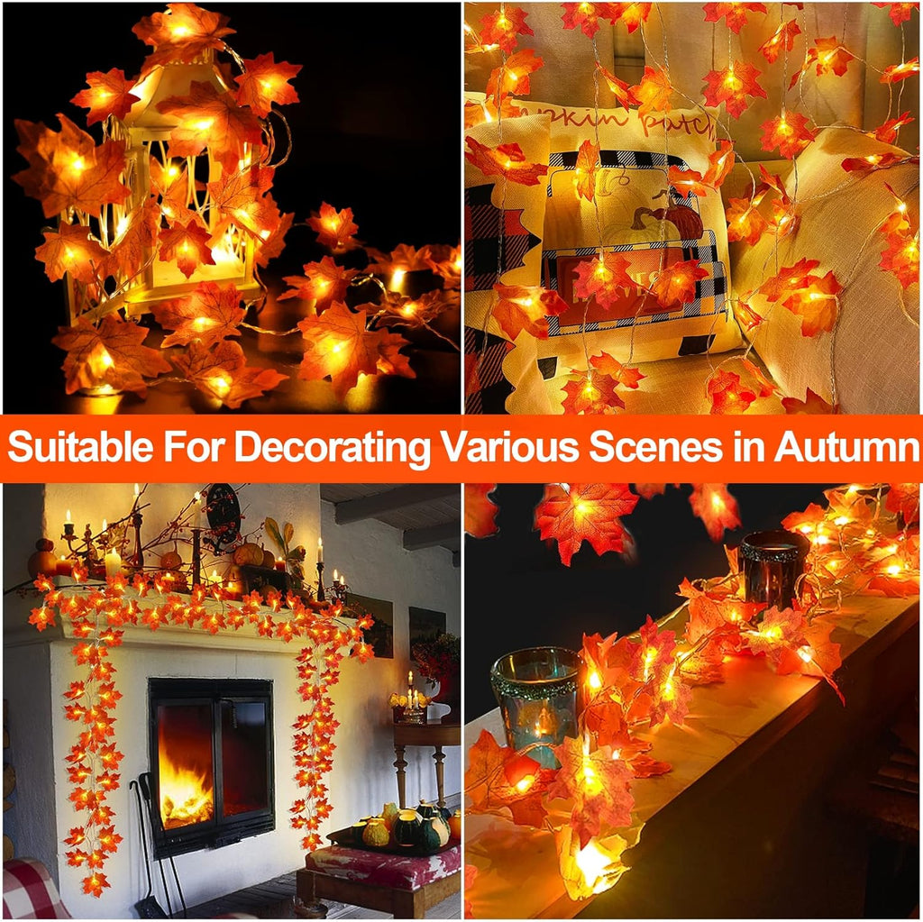 TURNMEON 2 Pack Fall Decor Enlarged Maples Leaves Lights Total 20Ft 40LED | Fall Decorations for Home Battery Operated Autumn Garland Lights Waterproof Indoor Outdoor Halloween Thanksgiving Decorations