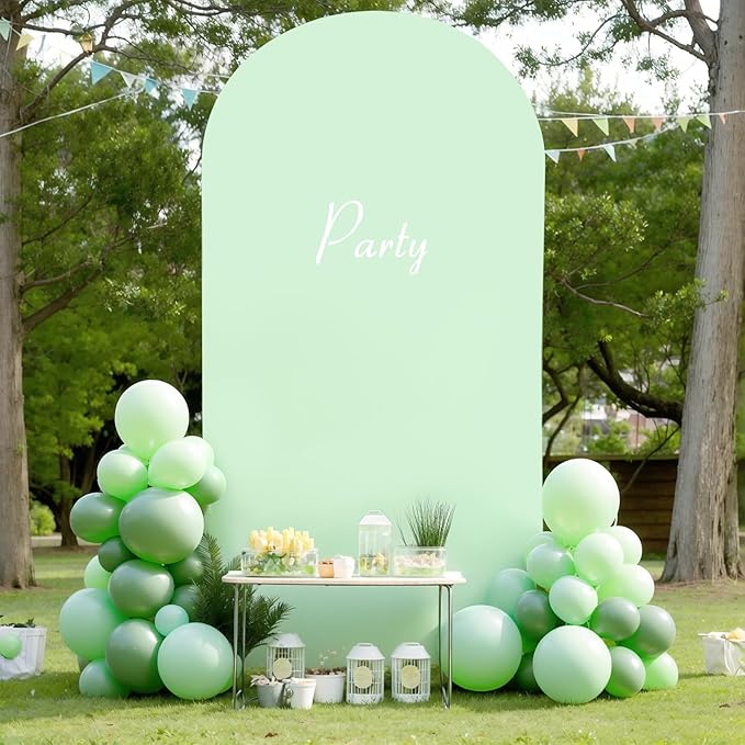 6.6FT Sage Green Arch Cover - Polyester Fitted Wedding Arch Stand Covers Round Top Chiara Arch Backdrop Cover for Birthday Party Banquet Photo Background Decoration
