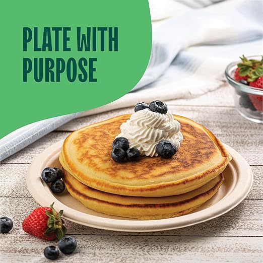 100% Compostable Paper Plates 9 Inch [500 Count] Heavy-Duty Dinner Plates - Natural Brown Color Unbleached Bagasse - Eco-Friendly Disposable Biodegradable Sugarcane Plates - [Bulk Case 4/125 Pack]