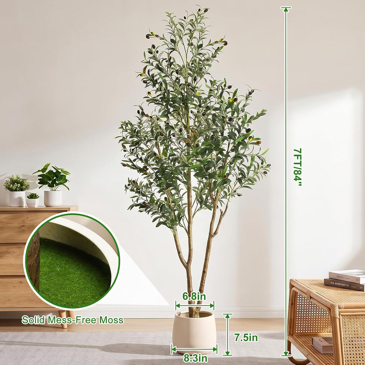 7ft artificial olive tree with lights & planter shown in use