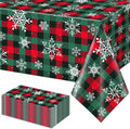 12Pcs Christmas Buffalo Plaid Snowflake Party Tablecloths Decorations,Plastic Red and Green Checkered Rectangle Table Cover for Winter Christmas New Year Birthday Holiday Party Decorations,54x108 inch