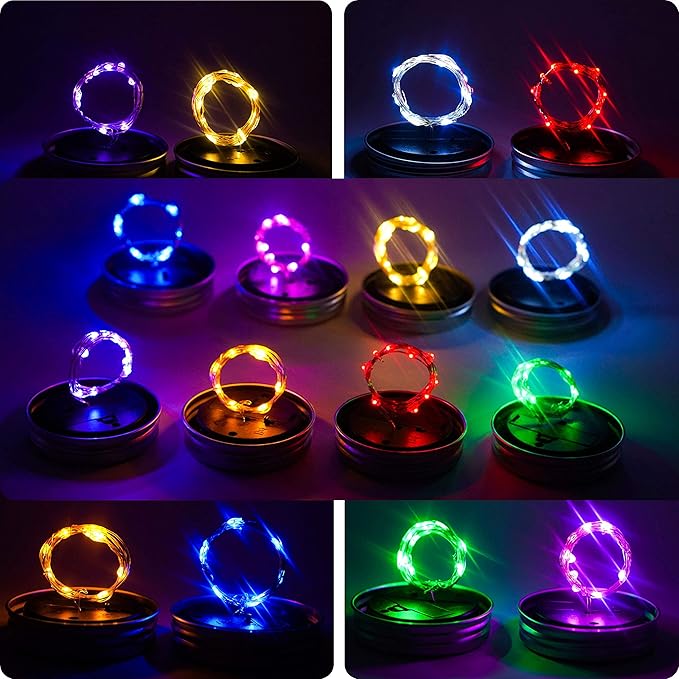 Upgraded Solar Mason Jar Lights, 8 Pack 10 LED Waterproof Fairy Firefly Jar Lids String Lights with Hangers(Jars not Included), Patio Yard Garden Wedding Easter Decoration - 8 Colors