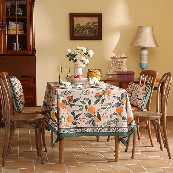 patdrea Designer Vintage Linen Square Table Cloth,Framhouse Linen Oranges and Leaves Pattern Tablecloth,Fall Decor Table Cover for Kitchen Dining Christmas,Thanksgiving,67"x67"-Palladin a