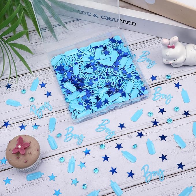 MARFOREVER Blue Confetti, Baby Shower Decorations Glitter Boy Table Confetti Sprinkle Gender Reveal Scatter for Gender Reveal Birthday Party Decorations