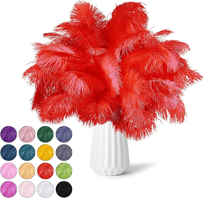 NEWONG 30pcs red Ostrich Feathers Natural Bulk 8-10inch(20-25cm) Vase Craft Wedding Home Party Centerpieces Christmas Day Decoration