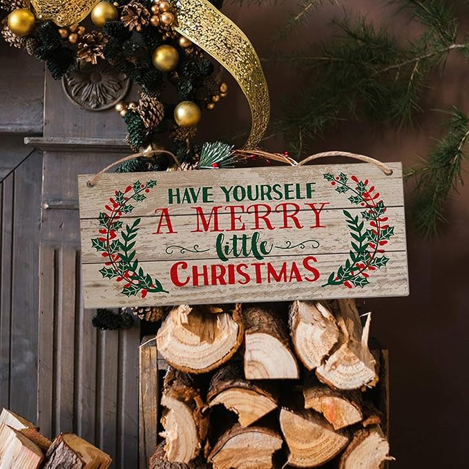 Christmas Door Hanging Sign，Big Wall Wood Winter Decorations Signs，Indoor Outdoor Decorative Ornament for Home, Classroom, Office（7 x 13.8x 0.2 inches）