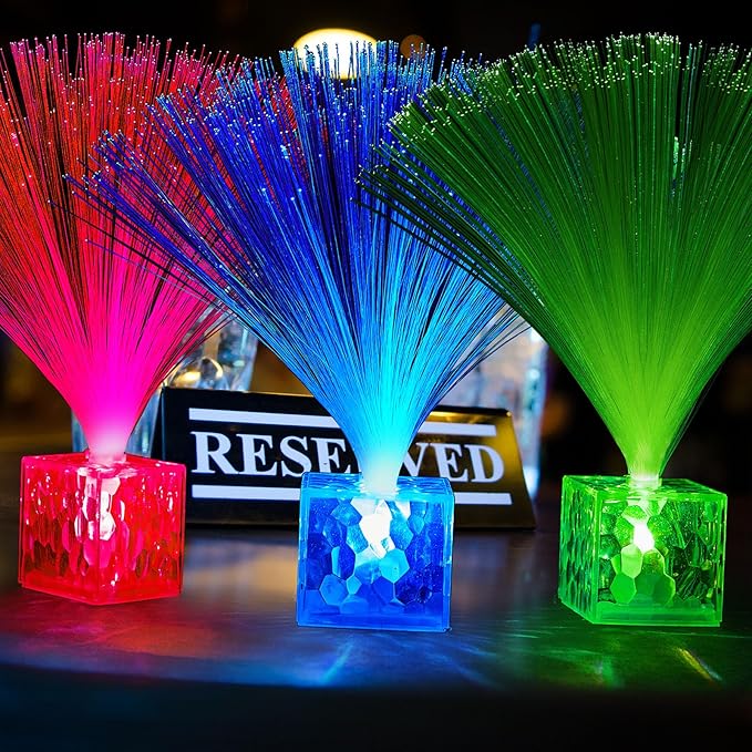 Amylove 8 Pcs Mini Fiber Optic Lamps Bulk Small LED Light up Table Centerpieces for Party Event Decorations with Crystal Base Battery Powered for Glow in The Dark Favors Supplies (9 Inch,Clear)