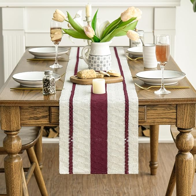 Artoid Mode Red Farmhouse Woven Rustic Table Runner, Seasonal Holiday Hollow Kitchen Dining Table Decoration for Home Party Decor 12x108 Inch