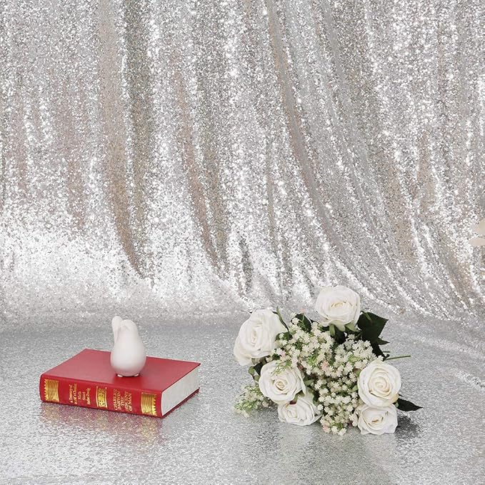 Eternal Beauty Silver Sequin Backdrop, 6x8 Ft Glitter Background Curtains for Shimmer Photography Party Wedding Birthday Back Drop Decor