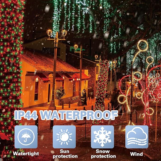 LAMPHOME 66ft Christmas Decorative Mini Lights, 200 LED Transparent Wire Fairy Starry String Lights Plug in, 12 Lighting Modes, for Indoor Outdoor Xmas Tree Wedding Party Decoration (Red+Green)