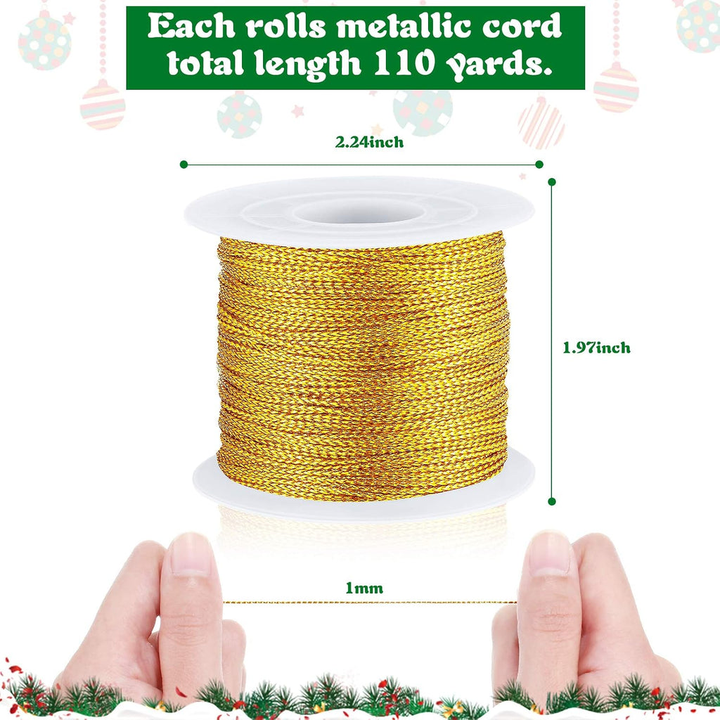 Shappy 440yards x 1mm Metallic Cord Tinsel Rope for Gift Wrapping and Craft DIY, Ribbon Wrap Thread Tag Cord for Craft Making(Gold, Silver, Red, Green)