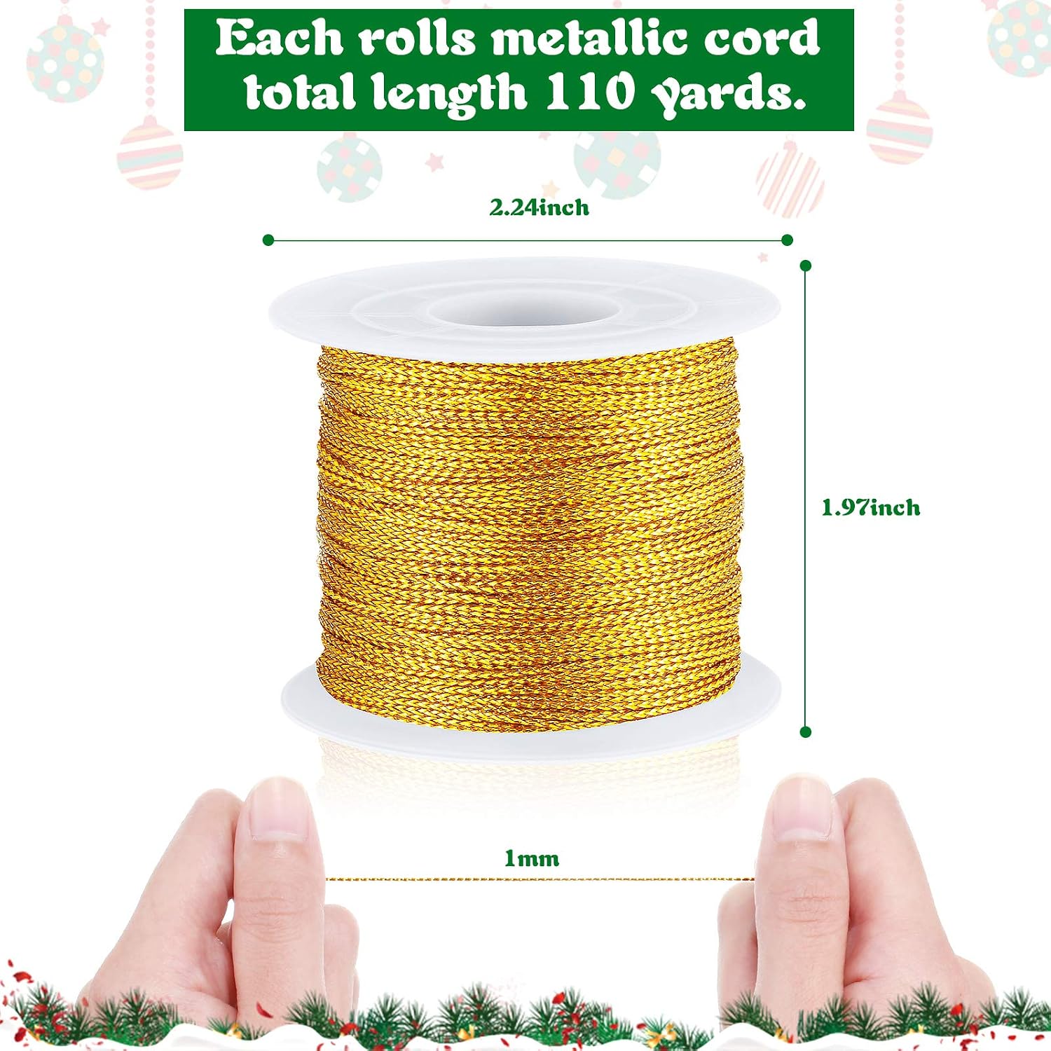 Shappy 440yards x 1mm Metallic Cord Tinsel Rope for Gift Wrapping and Craft DIY, Ribbon Wrap Thread Tag Cord for Craft Making(Gold, Silver, Red, Green)