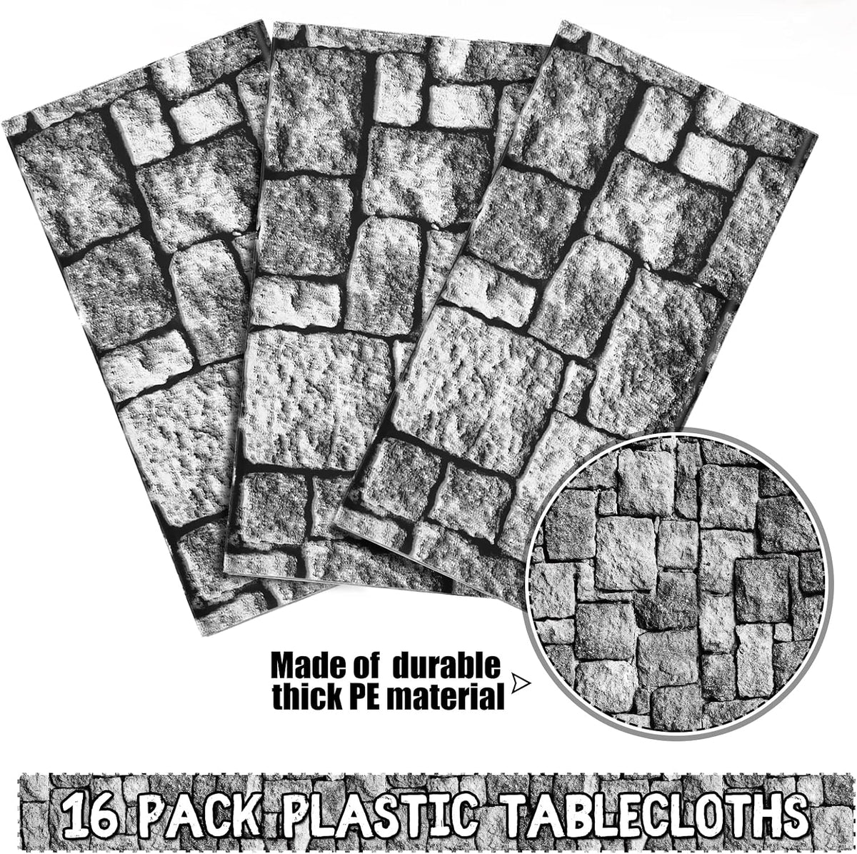 Irenare 16 Pack Stone Wall Tablecloths Plastic Rock Medieval