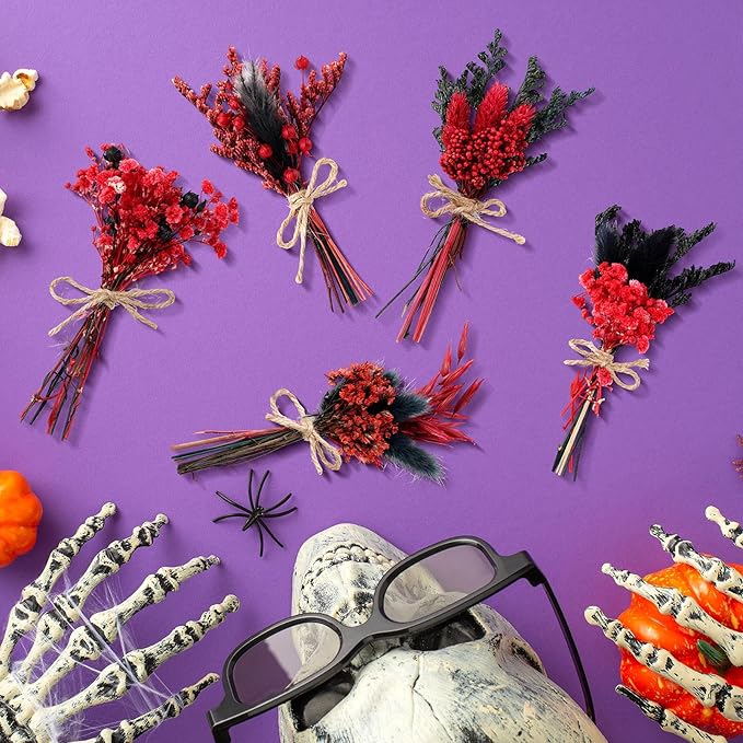 10/12/24/36 Pack Mini Dried Flowers for Vase Wedding Various Mini Bouquet Dried Small Wildflowers Natural Flowers Bulk for Crafts DIY Decor (12, Halloween Color3)