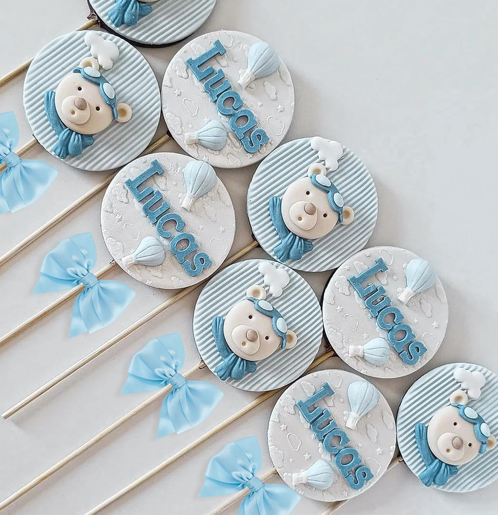 Blue Bows 24 PCS Baby Blue Satin Ribbon Bows 4" Pre-Tied Twist Tie Bow for Gift Wrapping Treat Bags Cake Pops Candy Apple Crafts Baby Shower Birthday Wedding Party Favors