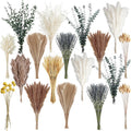 500PCS Dried Pampas Grass Bouquet – Boho Dried Flowers for Vase, White & Brown Pampas, Bunny Tails, Eucalyptus, Wheat & Lavender – Natural Floral Decor for Home, Wedding, Baby Shower &Photoshoot Props