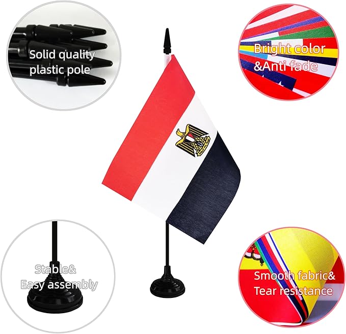 Egypt Desk Flag, 12 Pack Egyptian Table Office Flag with Black Solid Pole and Stand Base, International Country Flag, Festival Celebration, Classroom Meeting Desktop Decor (Egypt)