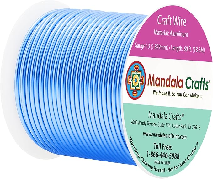Mandala Crafts 13 Gauge Anodized Aluminum Craft Wire for Jewelry Making - 60 FT Colored Flexible Ice Blue Wire - Bendable for Bonsai Armature Crafting Sculpting