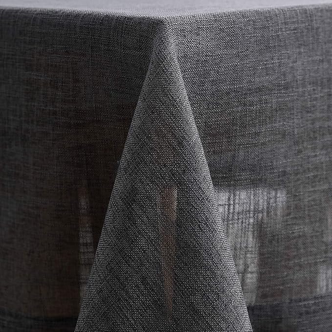 maxmill Flaxy Faux Linen Table Cloth with 2-Tone Slubby Texture Wrinkle Resistant Anti-Shrink Soft Tablecloth for Kitchen Dining Tabletop for Banquet Parties Rectangle 60 x 140 Inch Charcoal