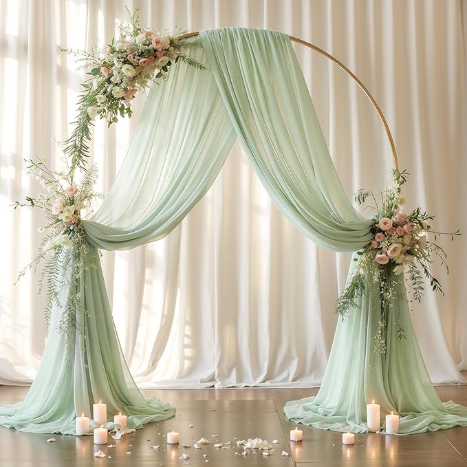 Wedding Arch Draping Fabric, 2 Panels 19FT Sage Green Arch Drapes Chiffon Fabric Drapery for Wedding Arch Decorations Ceremony Reception Party Ceiling Backdrop
