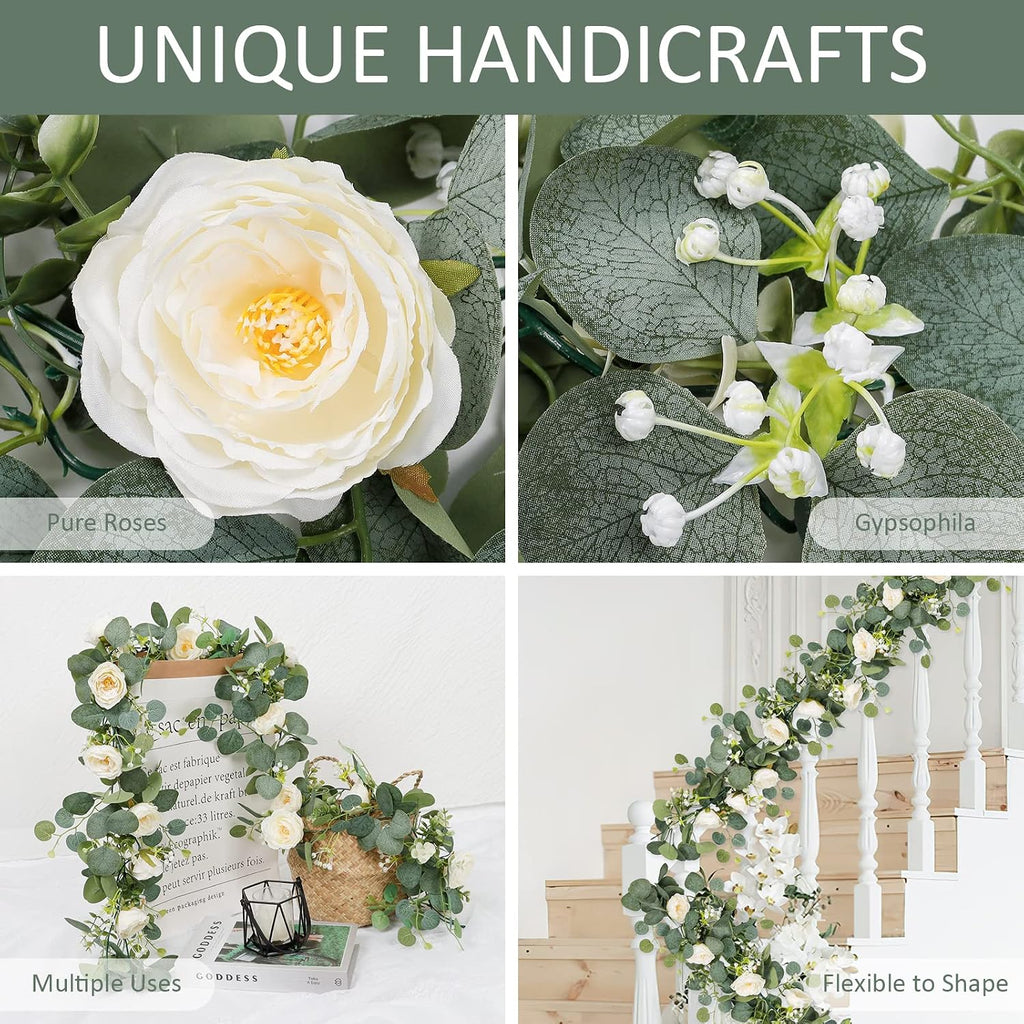 tochgreen 4 pack artificial eucalyptus flower garland with, close-up detail