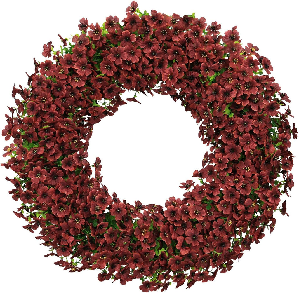 24" burgundy artificial floral wreath for front door, main product view