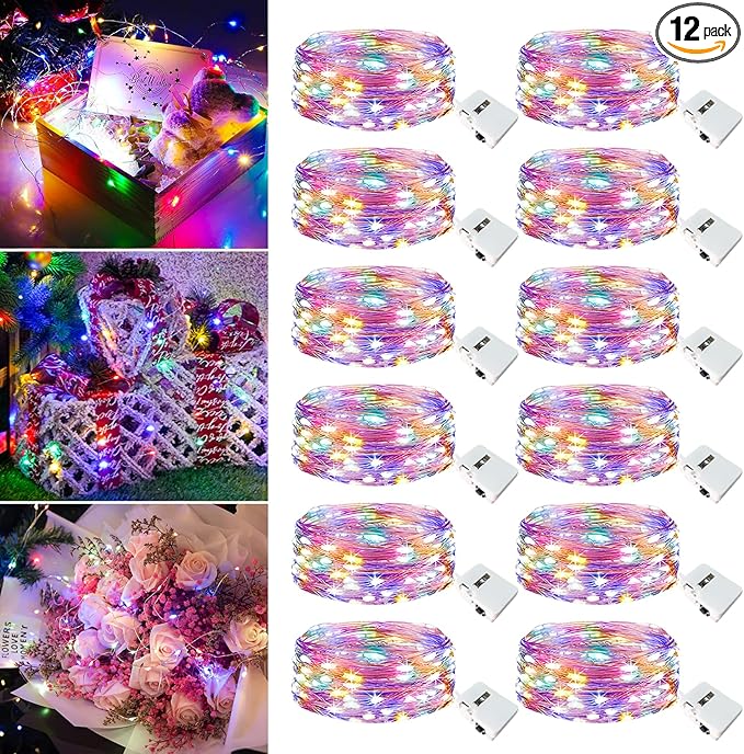 12 Pack Fairy Lights Battery Operated - 7ft 20 Led Twinkle Lights 3 Modes, Multi-Colored Bulk Mini String Lights Waterproof for Mason Jars Vases DIY Party Wedding Decoration Christmas