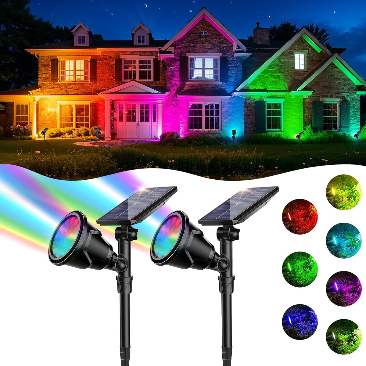 ROSHWEY Solar Spot Lights Outdoor, 7 Colors Halloween Christmas Outdoor Light...