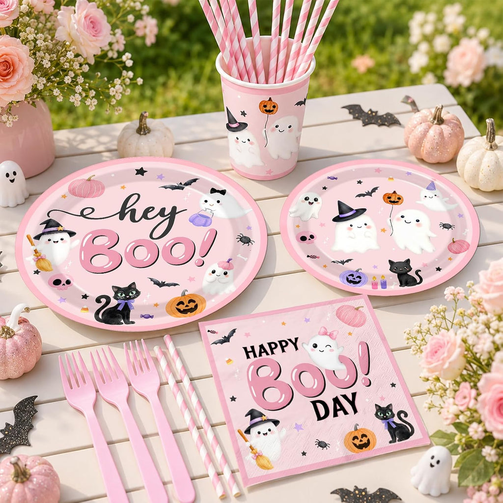 pink halloween party decorations kit halloween happy boo showing dimensions