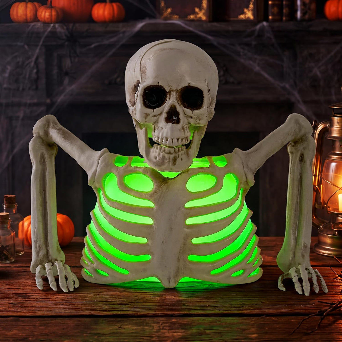 JOYIN Skeleton Halloween Decorations Indoor, Lighted Skeleton Tabletop Hallow...