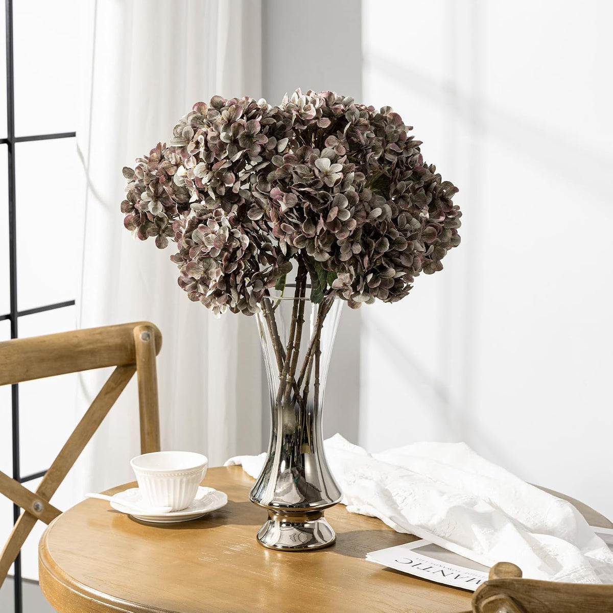 artificial flower fake silk hydrangea heads bouquet with shown in use