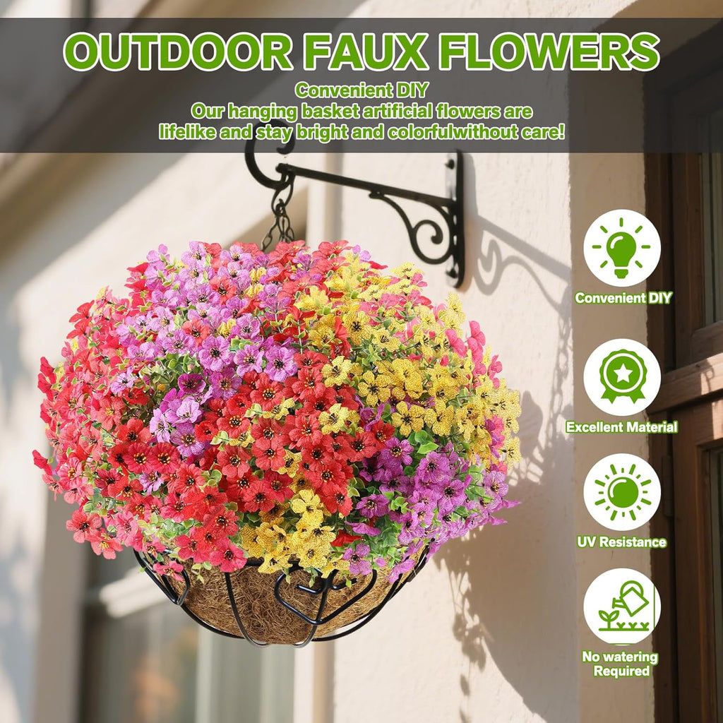 Artificial Flowers Fake Plants for Outdoors Summer Decoration, 13 Bundles Silk Realistic UV Resistant Faux Flowers for Outside Planter Porch Yard Patio Garden Home Indoor, Mix