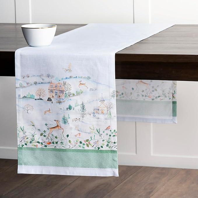 Maison d' Hermine Table Runner 100% Cotton Single Layer Table Runners 108 inches Long for Thanksgiving Christmas Decorations Home Kitchen Dining Party Wedding (Snowy World, 14.5" x 108")