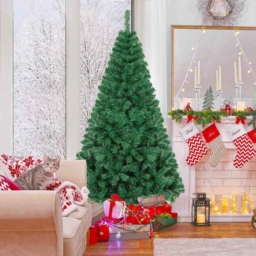 happygrill 6ft artificial christmas tree, unlit xmas pine shown in use