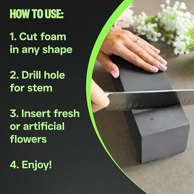 XCEL Floral Foam Blocks - Reusable, Weather Resistant Foam - Perfect for Fresh & Artificial Flower Arrangements, Crafts, Planter Boxes, Home Decor & More - 4-Pk, Gray (9” x 3” x 3”)
