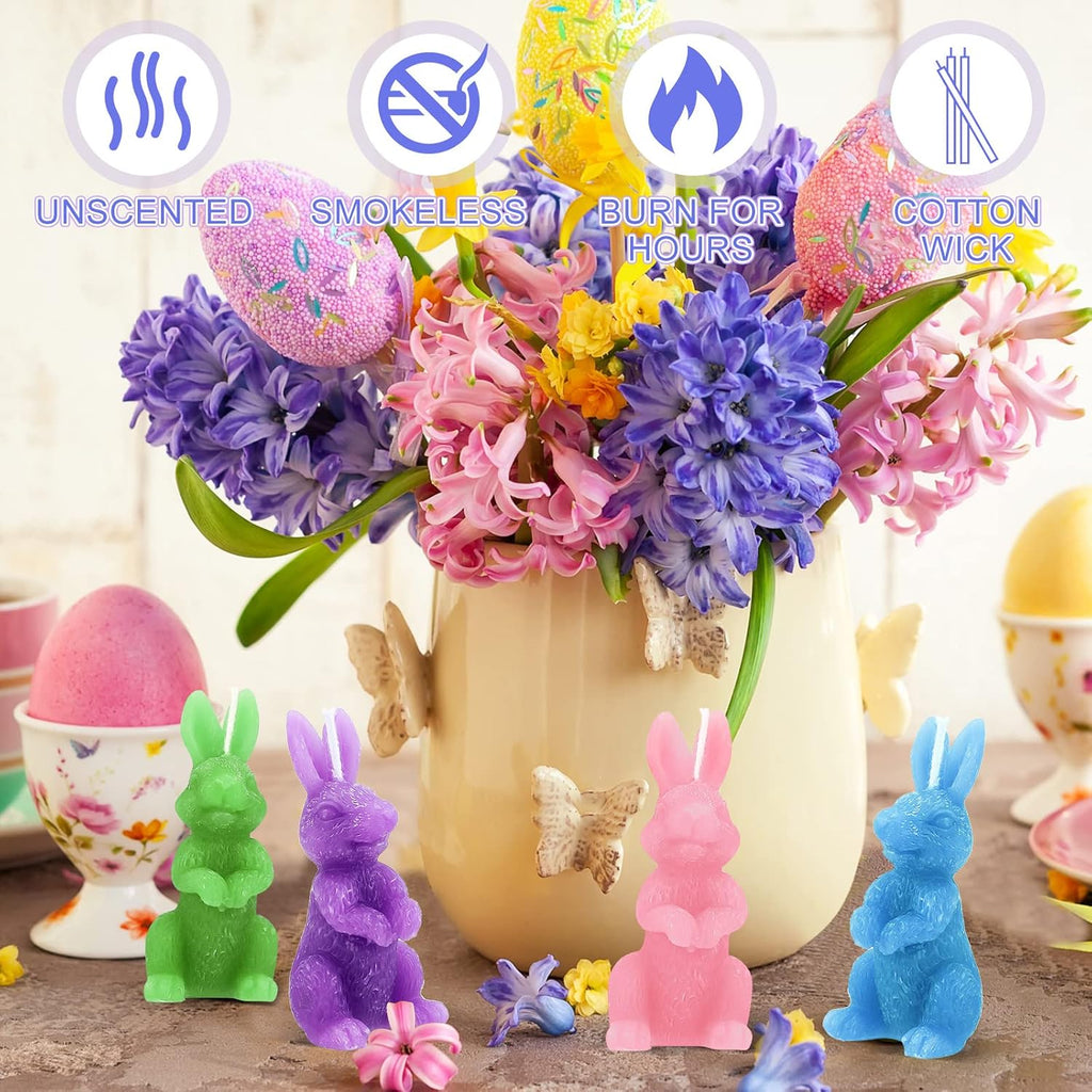 BBTO 4 Pcs Easter Bunny Candles Gift Set Rabbit Shape Spring Candles for Easter Bunny Decorations Party Table Home Decor Spring Celebrations