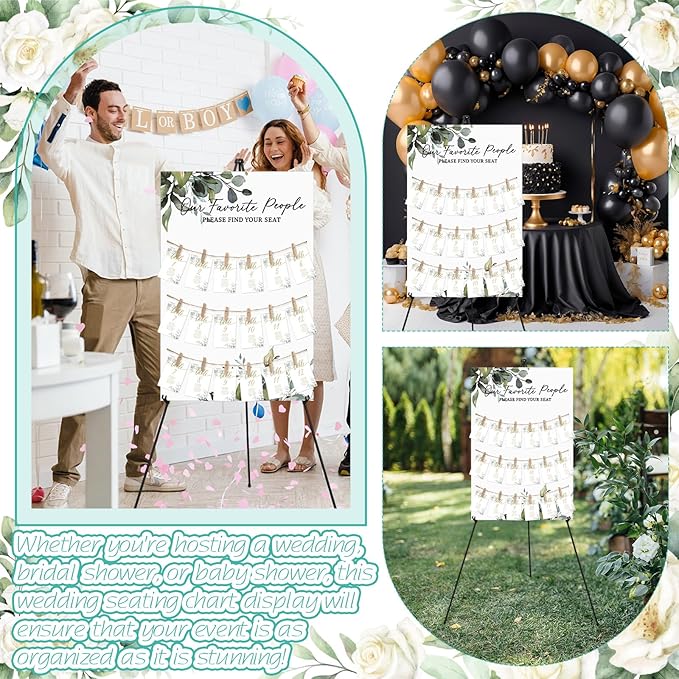 Pinkunn Greenery Wedding Seating Chart with Easel Display Stand 15.8 x 23.6 Inch Greenery Wooden Rustic Seating Chart Board Please Find Your Seat Sign for Baby & Bride Shower Wedding Sign Decor