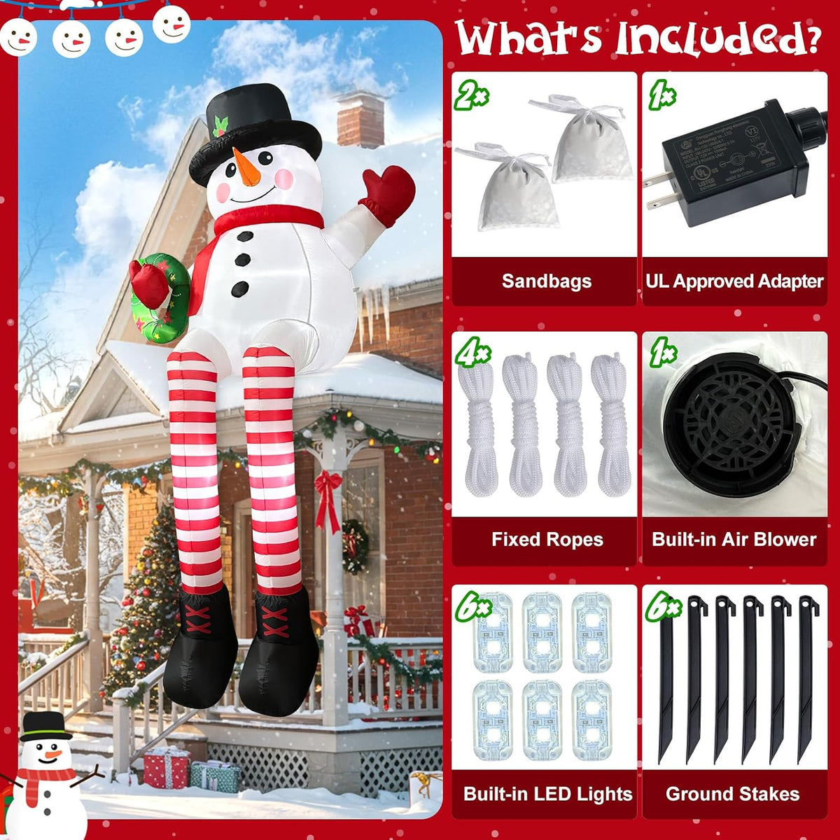 ourwarm 10ft giant christmas inflatables, sitting inflatable snowman, close-up detail