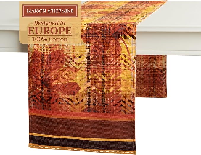 Maison d' Hermine Table Runner 100% Cotton Double Layer Table Runners 72 inches Long for Thanksgiving Christmas Decorations Home Kitchen Dining Party Wedding (Thanksgiving Tartan, 14.5" x 72")