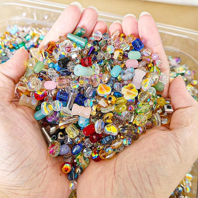 Half Pound Assorted Glass Beads for Jewelry Making, 2-16mm Colorful Crystal Beads for Bracelets, Crafts, DIY Art, Bulk Jewelry Making Supplies