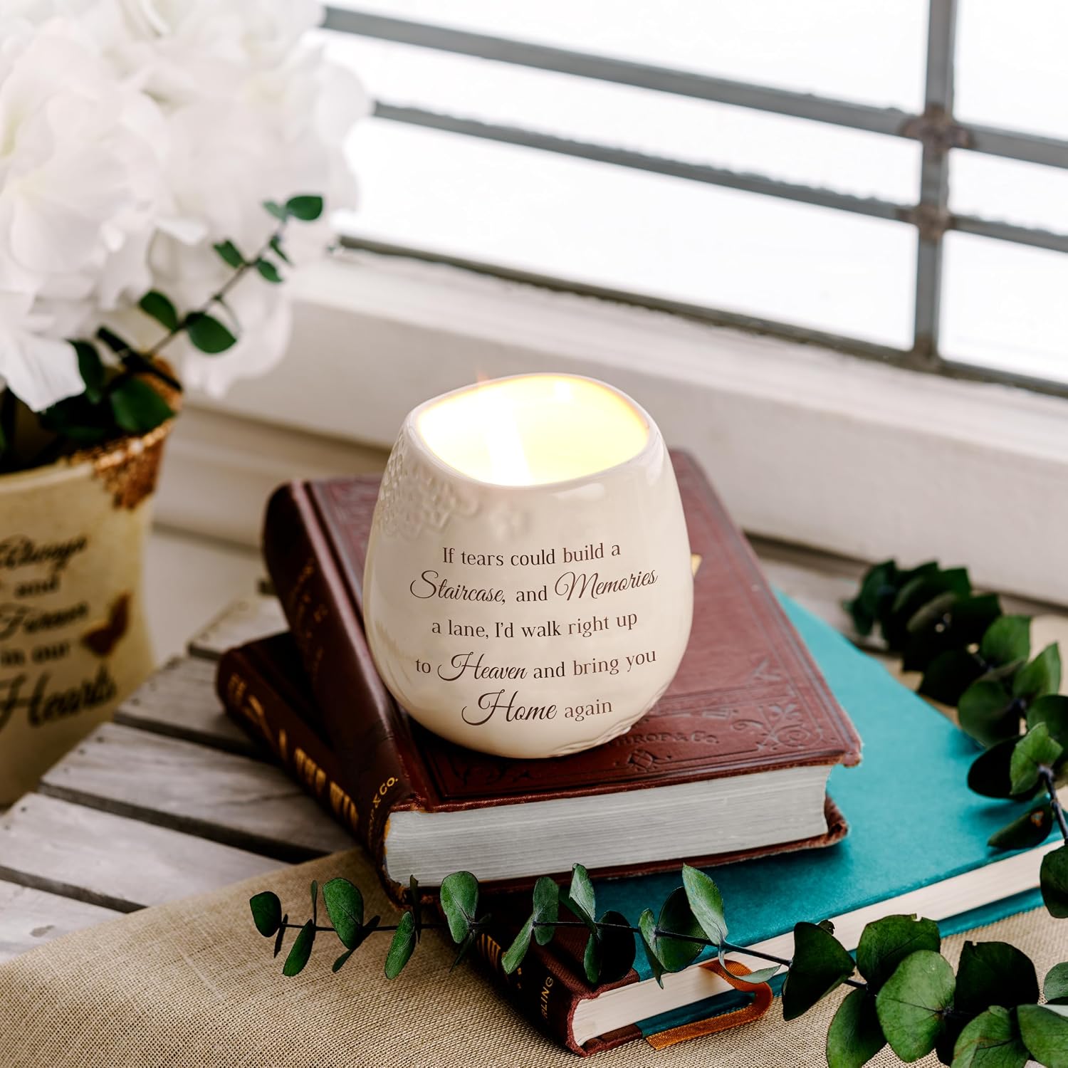 Pavilion Gift Company - Staircase to Heaven 8 oz Bereavement Candle, Memorial Gifts for Loss of Mother Father Friend Loved One, Remembrance, Condolences, Sympathy, 1 Count, Cream