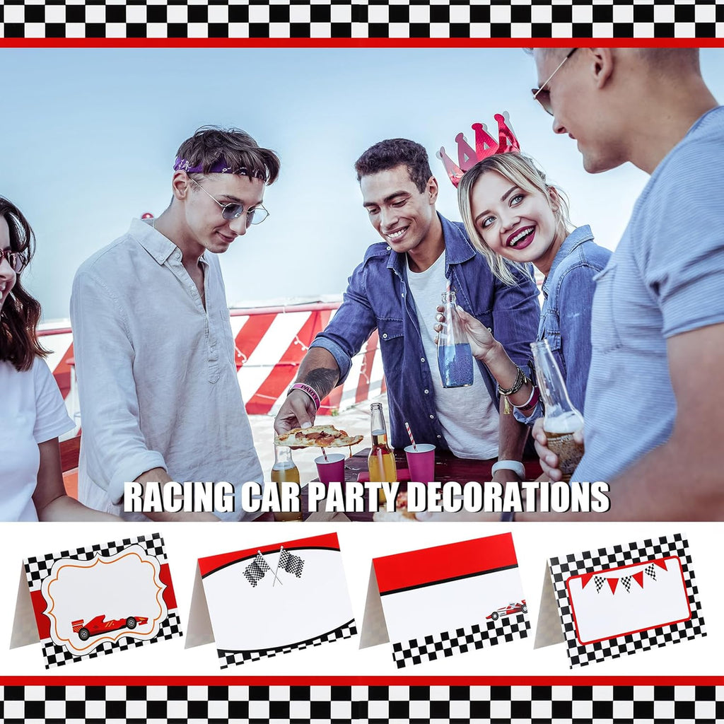 Affrolling 48 Pcs Race Car Food Labels Signs Folded Place Cards for Table Setting Blank Name Cards Birthday Party First Lap Around the Track Birthday Decorations